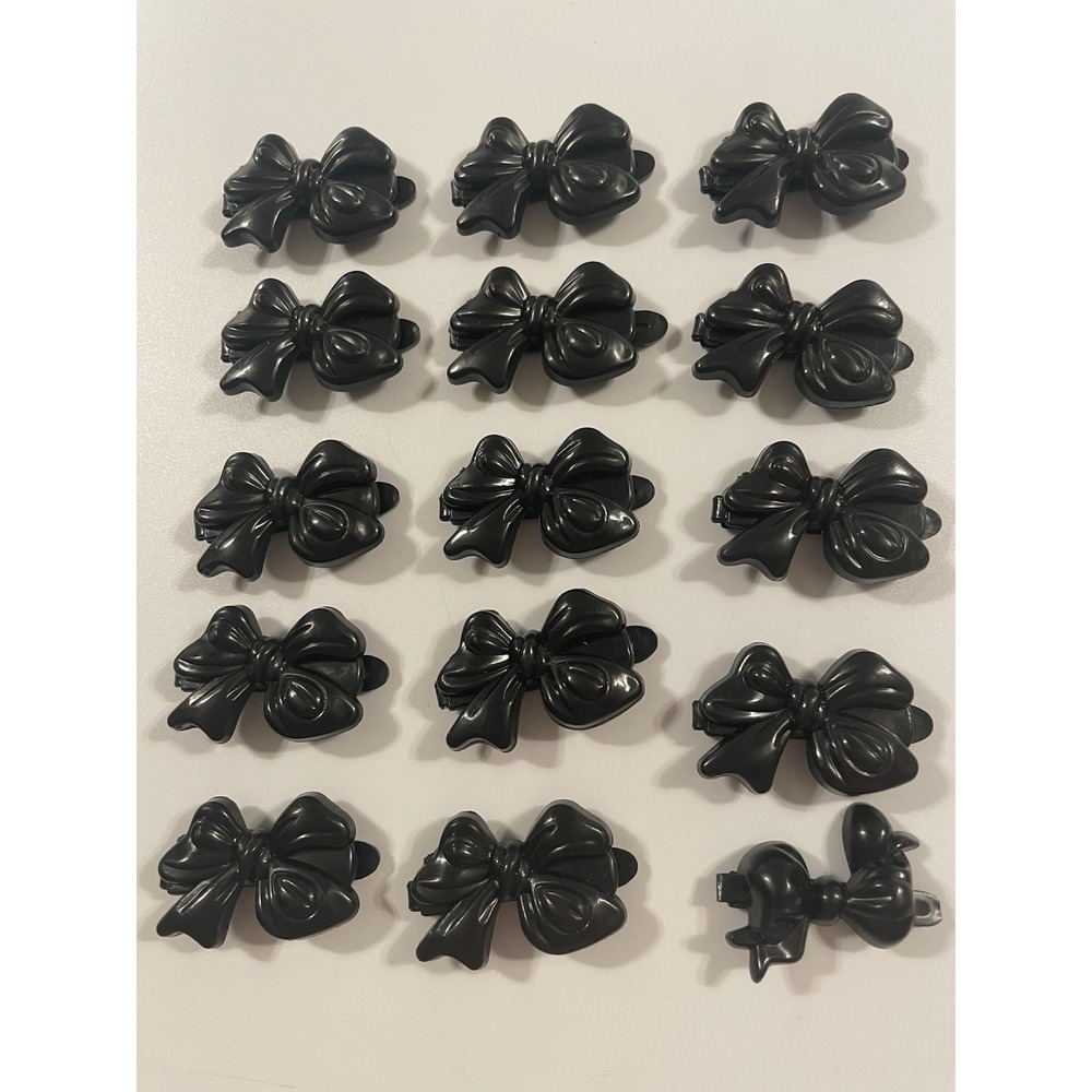 Vintage Lot Of 15 Girl's Hair Clip‎ Barrettes Bows Black Plastic 80's 90's Y2K